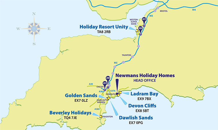 Map of all Newmans Holiday Homes parks