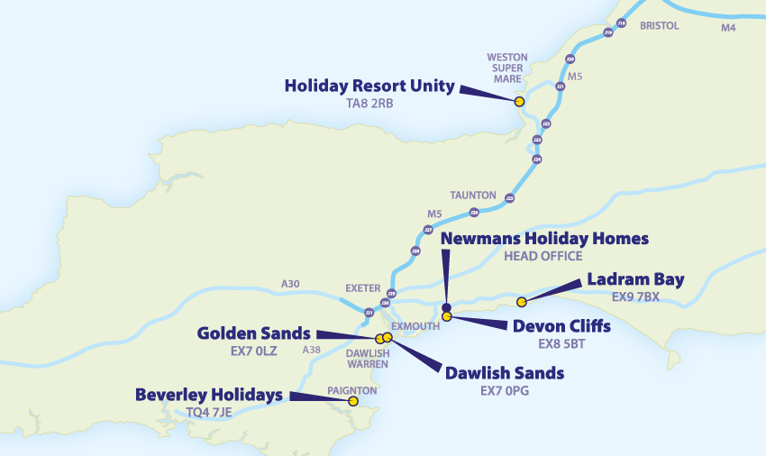 Map of all Newmans Holiday Homes parks