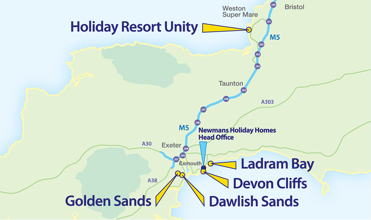 Map of all Newmans Holiday Homes parks